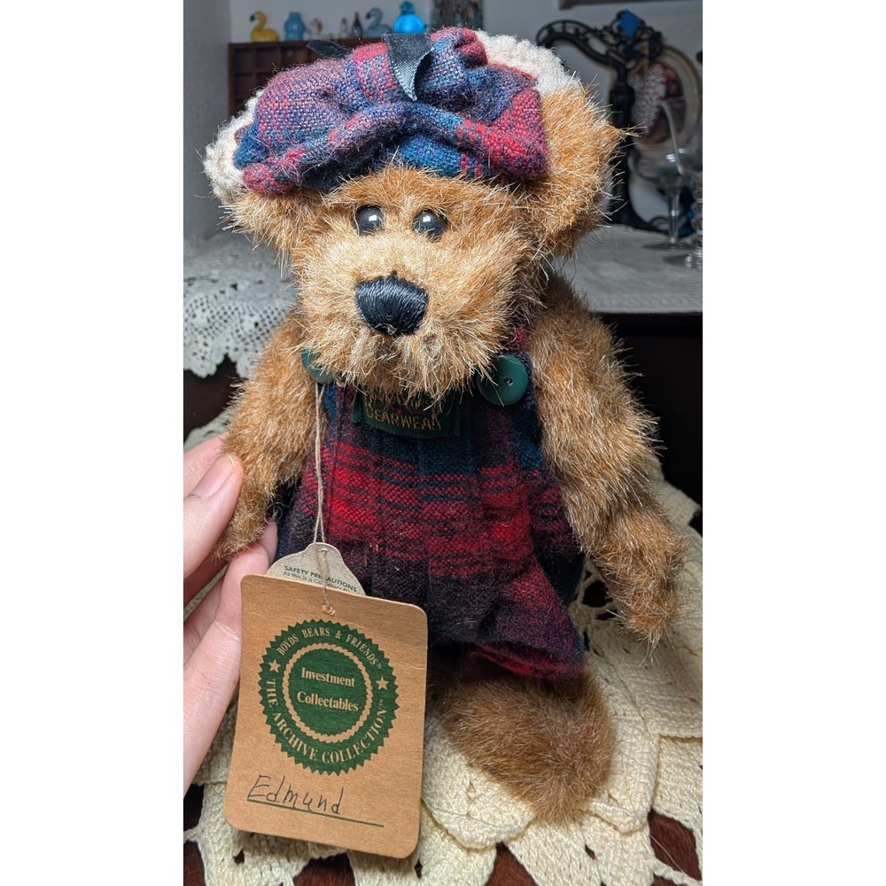 Boyds Bears Plush Bearwear Outfit Hat Overalls Tartan Vintage 9" W Tag